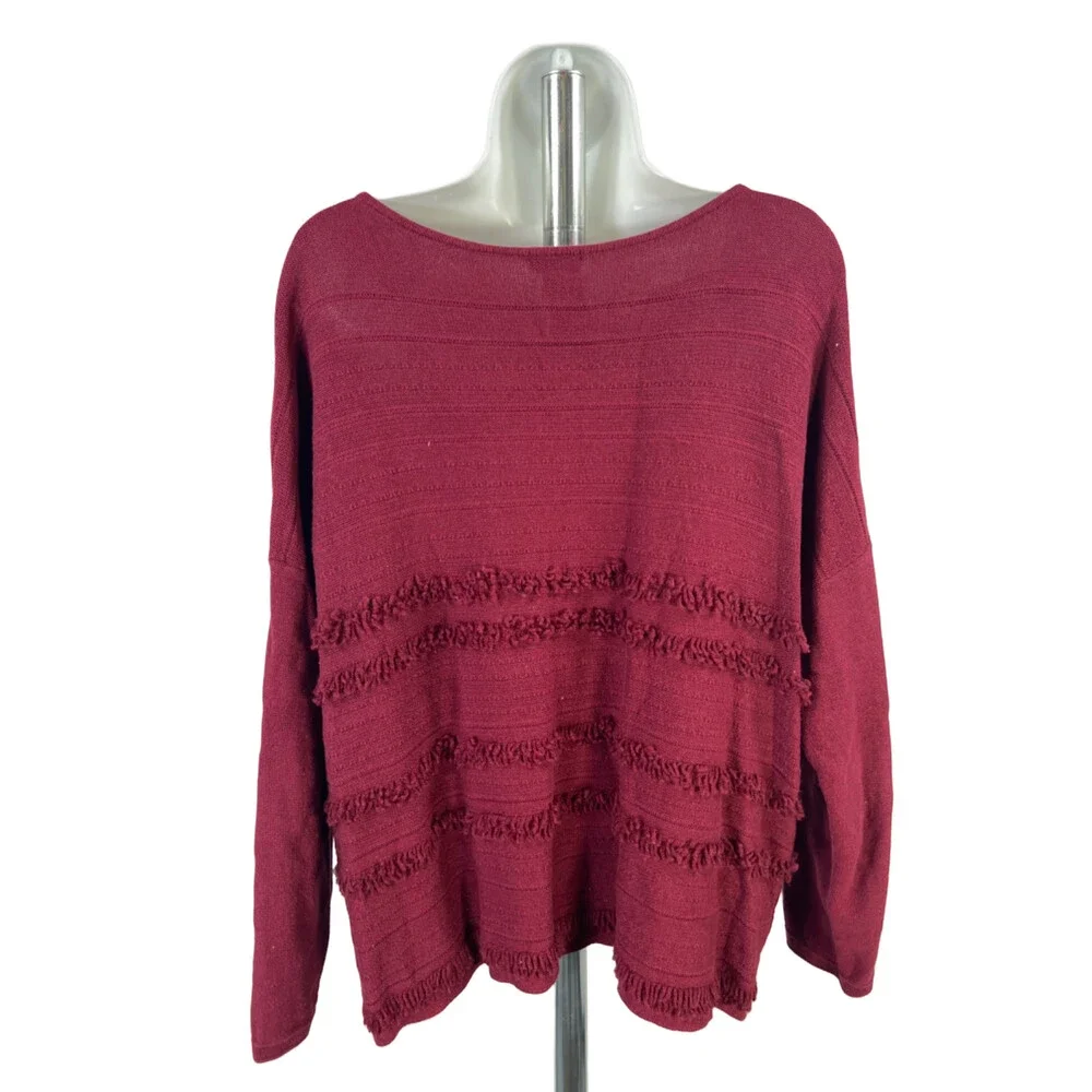 J Jill Women's Burgundy Knit Boat Neck Long Sleeve Sweater - L